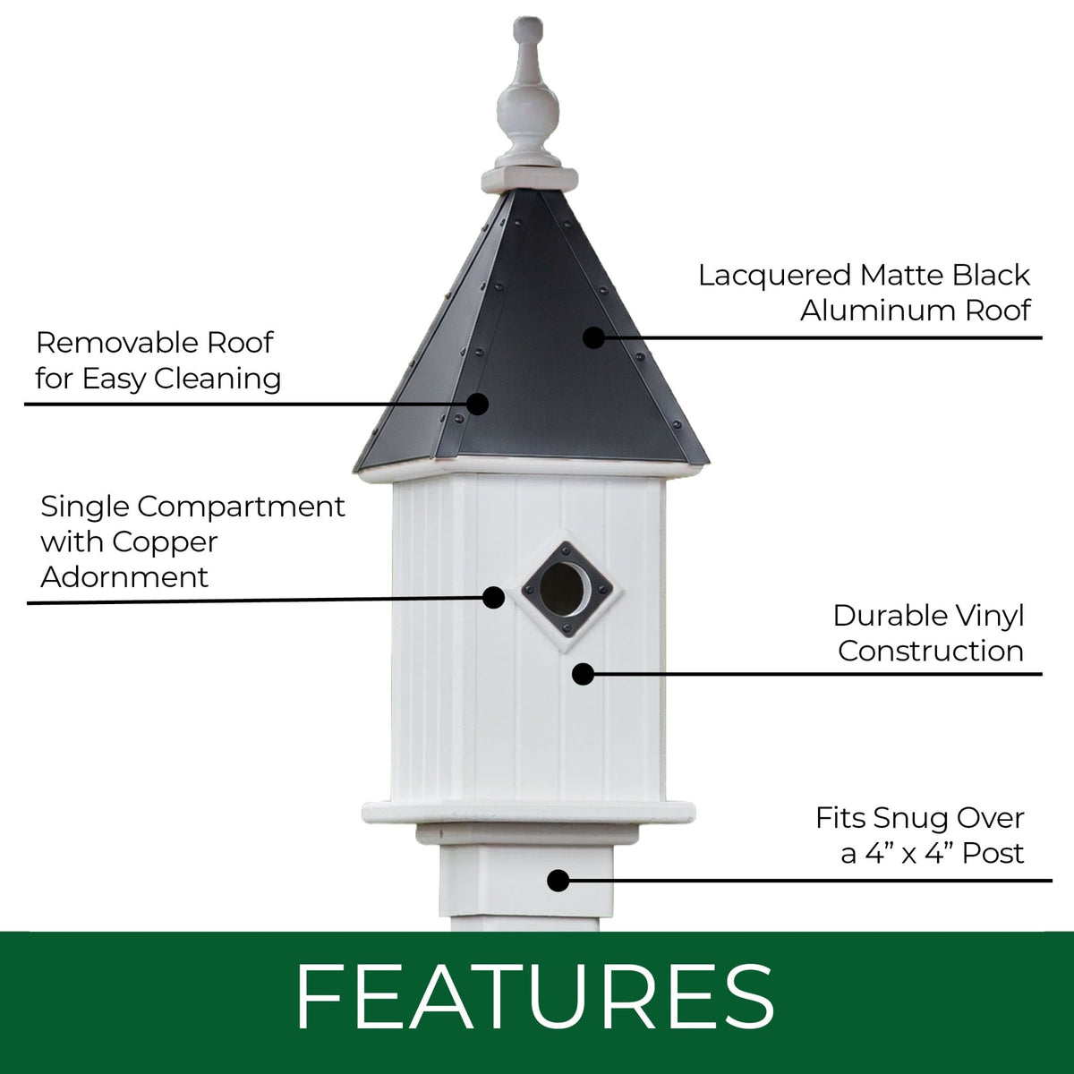 Spire Bird House — Black Aluminum Roof - Good Directions