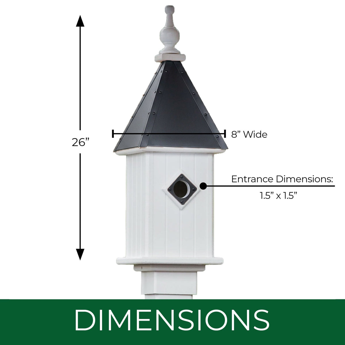 Spire Bird House — Black Aluminum Roof - Good Directions