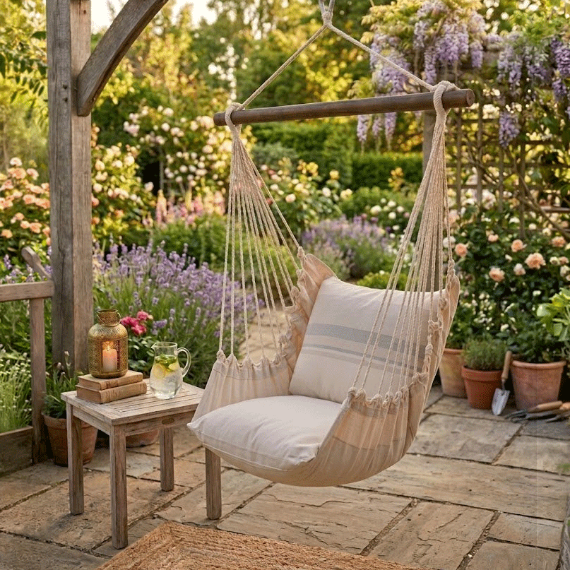 Striped Outdoor Hammock Swing Set (4 - Piece with Pillow) - Good Directions