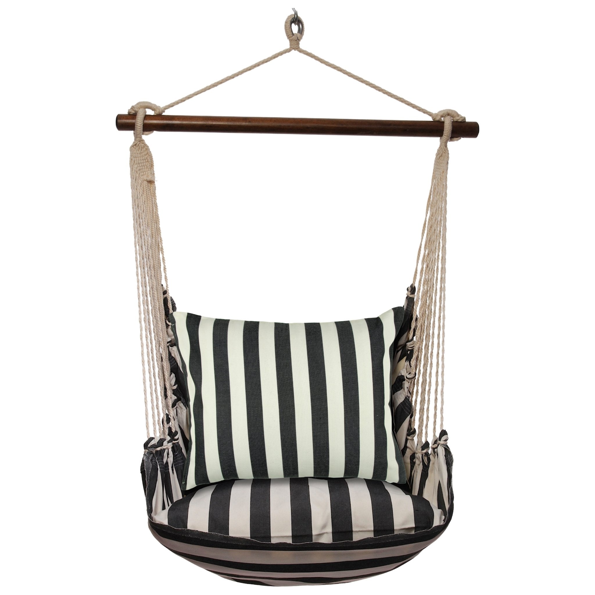 True Black Stripe Outdoor Hammock Swing Set (4 - Piece with Pillow) - Good Directions