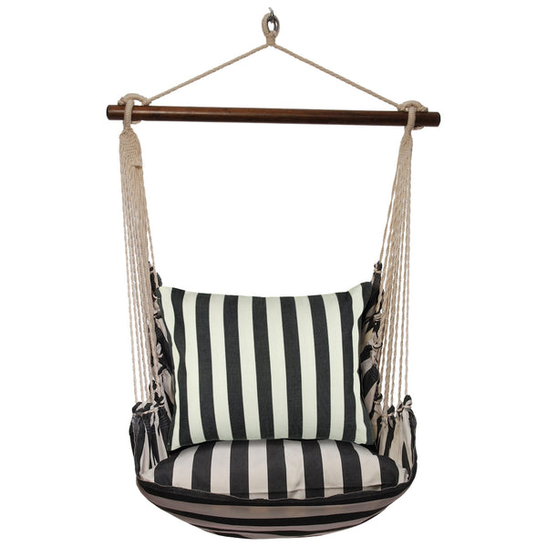 True Black Stripe Outdoor Hammock Swing Set (4 - Piece with Pillow) - Good Directions
