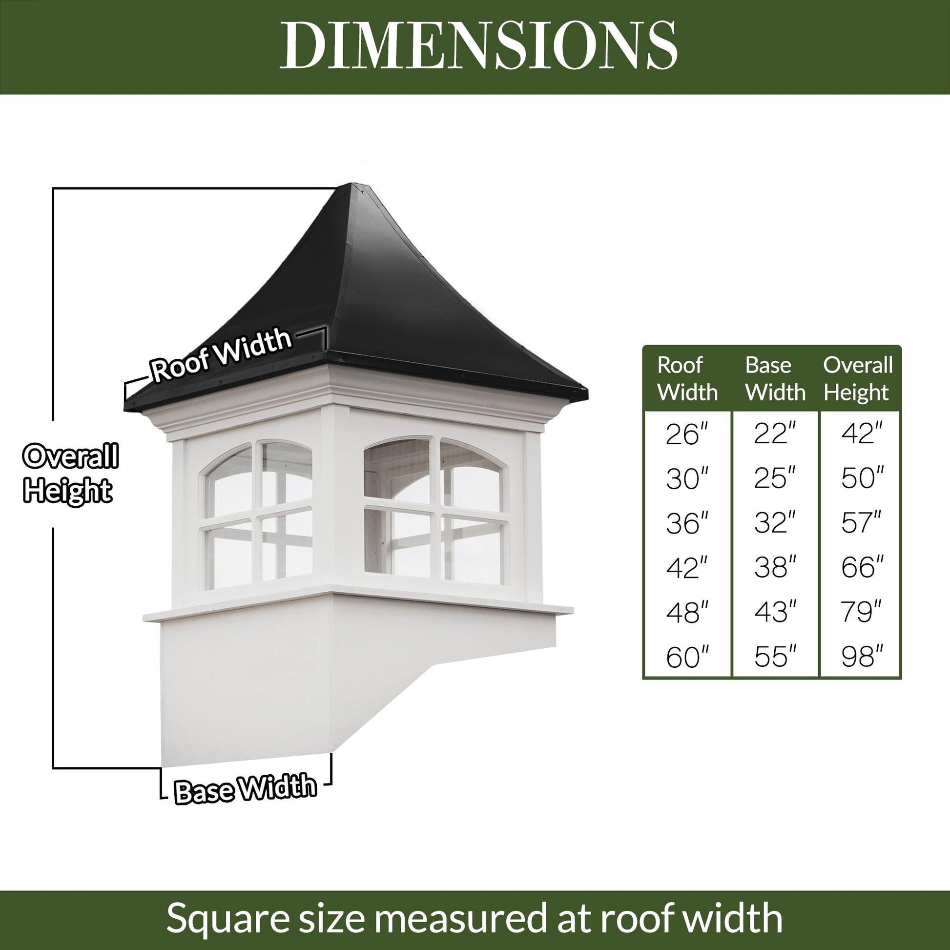 Westport Vinyl Cupola with Black Aluminum Roof - Good Directions