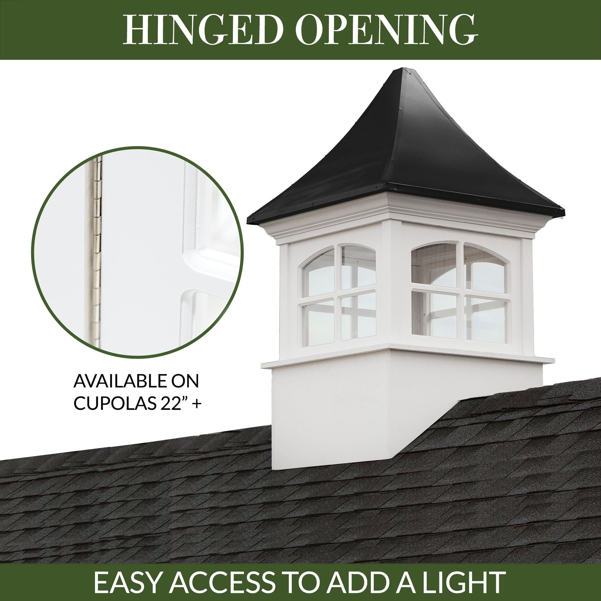 Westport Vinyl Cupola with Black Aluminum Roof - Good Directions