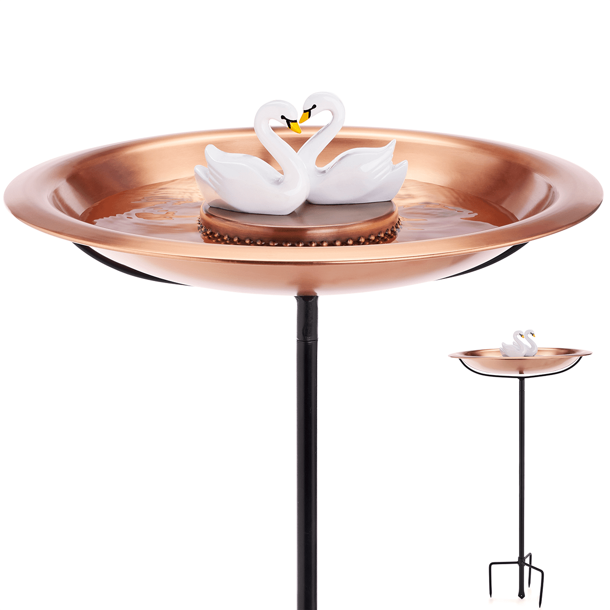 18" Matte Copper Bird Bath with Swans and Garden Pole - Good Directions