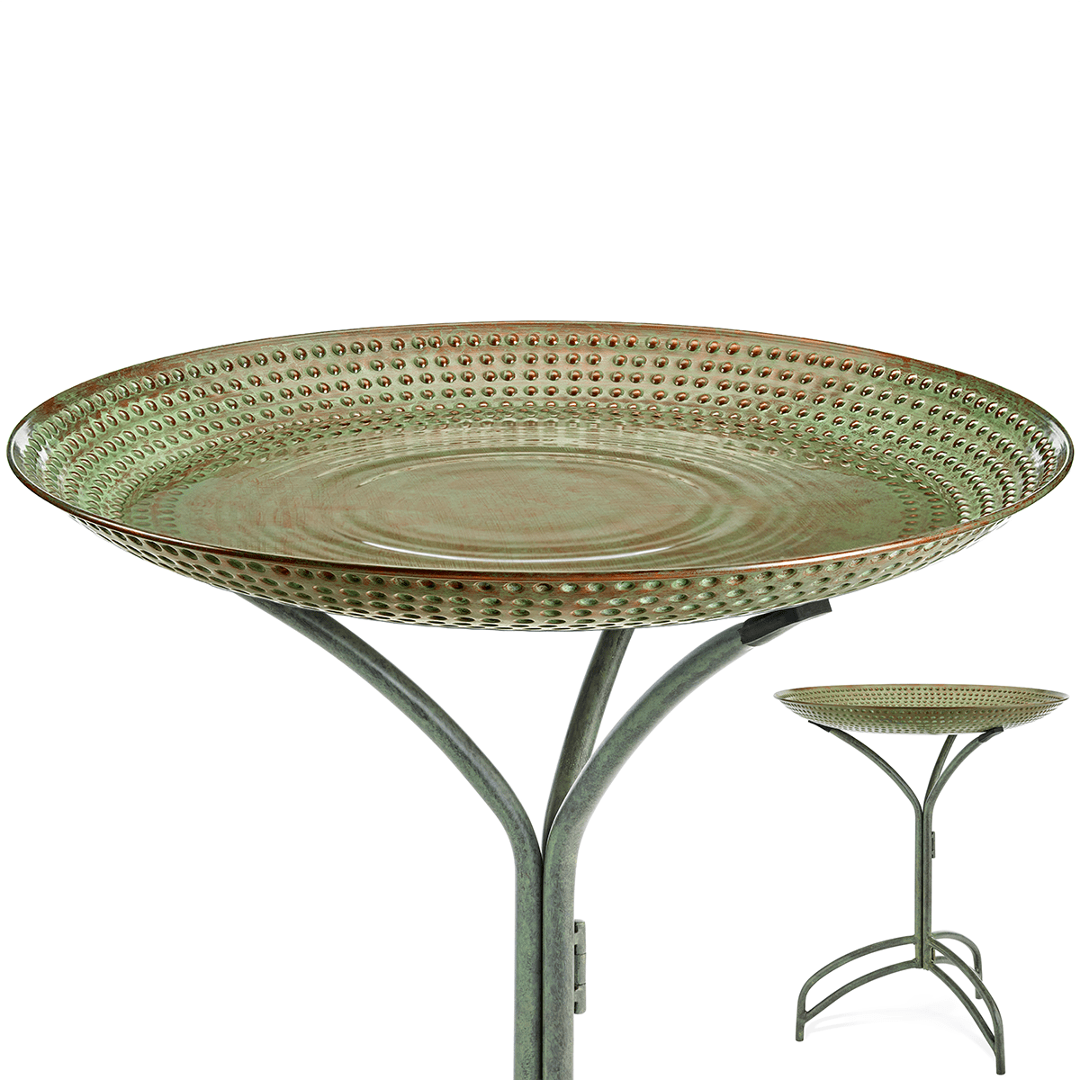 20" Blue Verde Copper Bird Bath with Stand - Good Directions