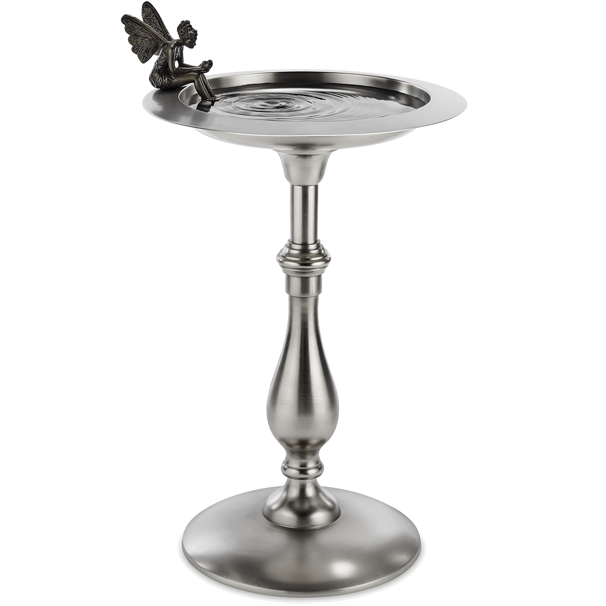 Classic Pewter Bird Bath Pedestal with Fairy - Good Directions