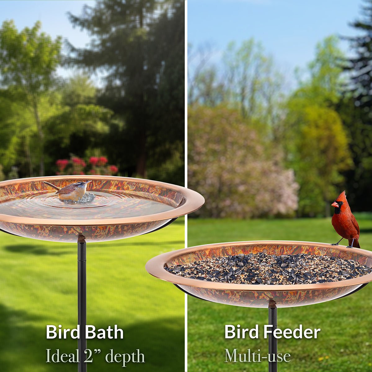 18” Fired Copper Bird Bath with Garden Pole - Good Directions
