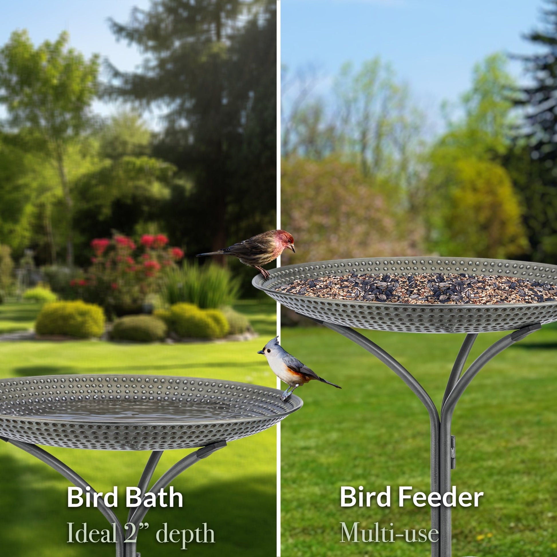 20" Pewter Copper Bird Bath with Stand - Good Directions