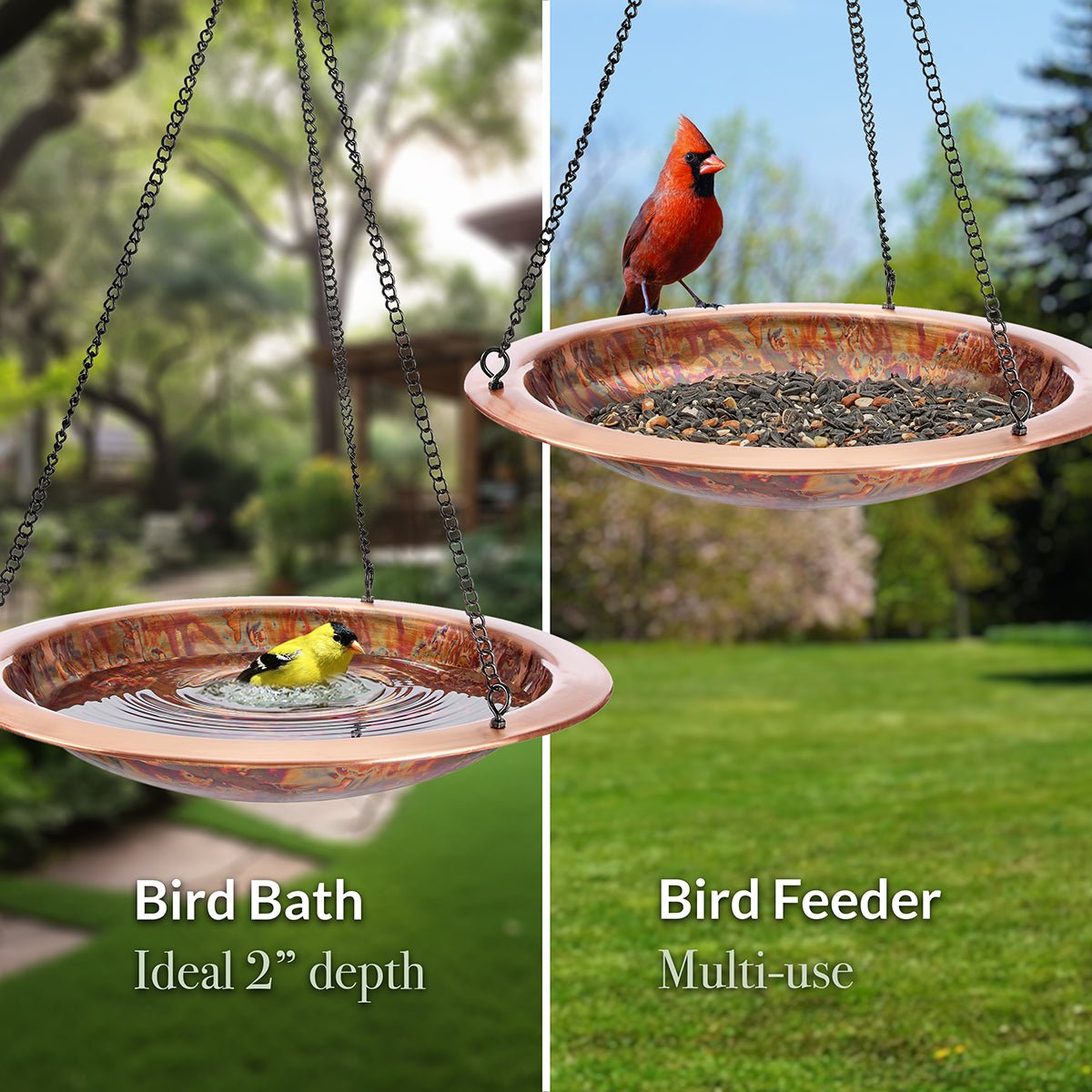 13.5" Hanging Fired Copper Bird Bath - Good Directions