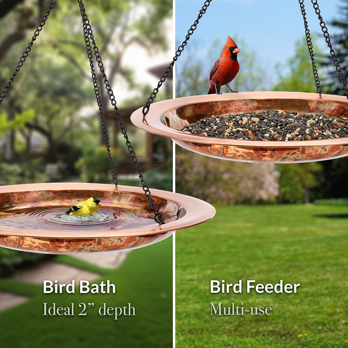 18" Hanging Fired Copper Bird Bath - Good Directions