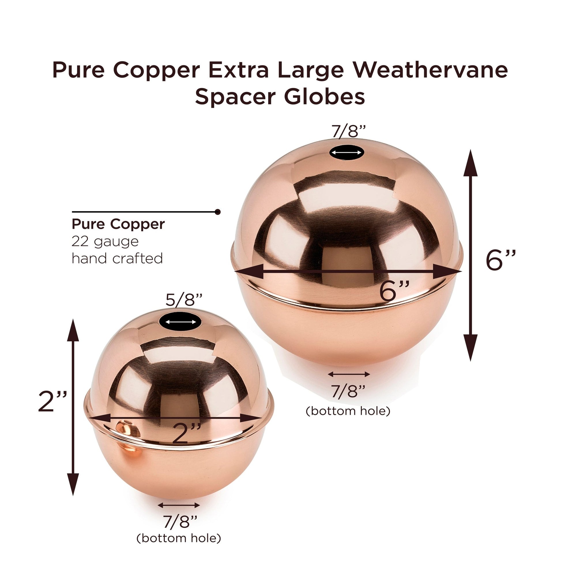 Copper Extra-Large Weathervane 4" & 6" Spacer Ball Set - Good Directions