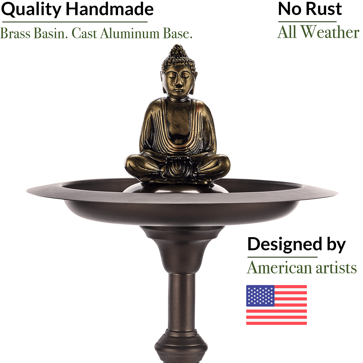 Classic Bronze Bird Bath Pedestal with Buddha - Good Directions