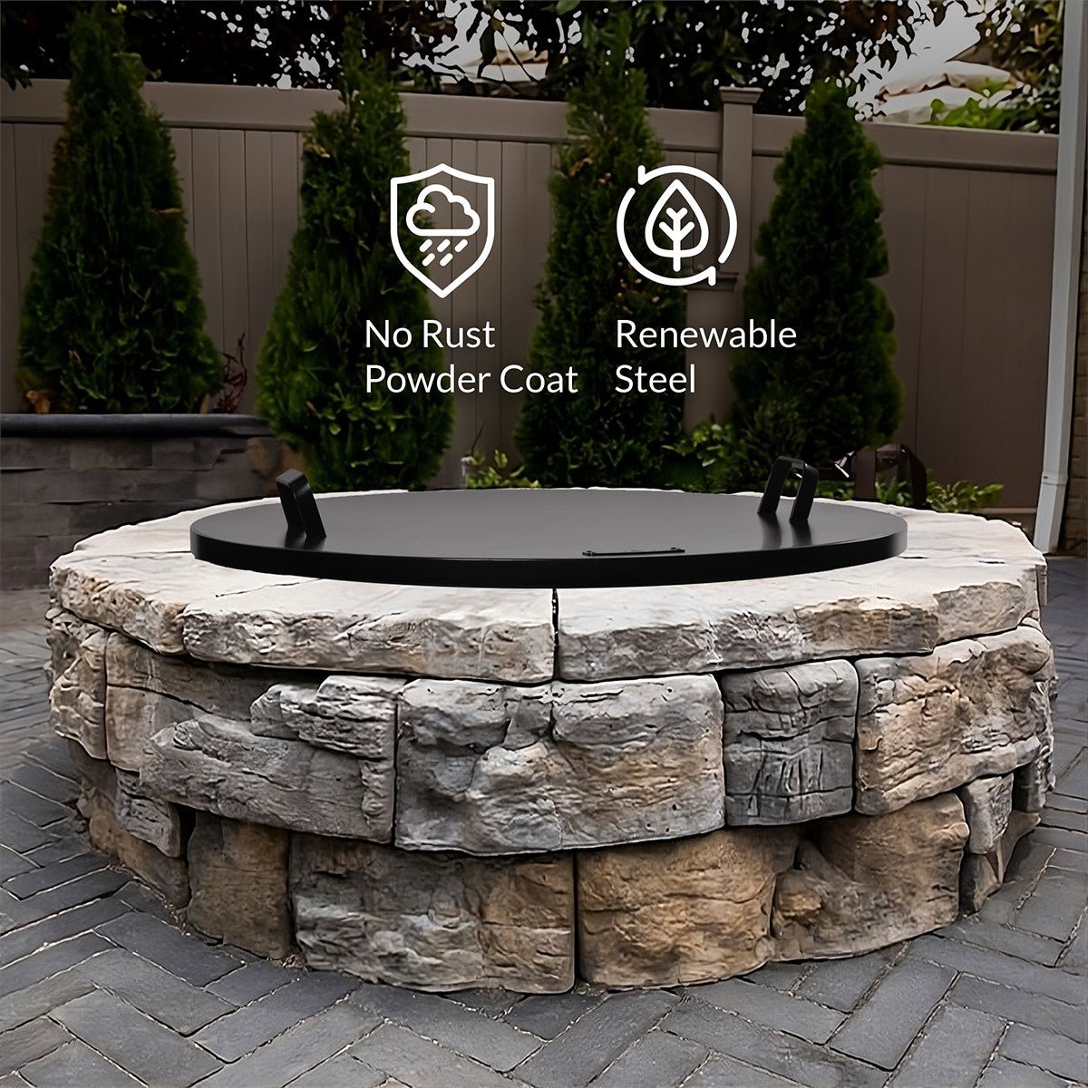 Fire Pit Round Cover Lid, 2mm Thickness, Fire Snuffer in Powder Coated Finish Rust Resistant, Drop-in Burner Fire Pit Pan Lid, Grill Fire Ring Lid with Handle, 24” inch Diameter - Good Directions