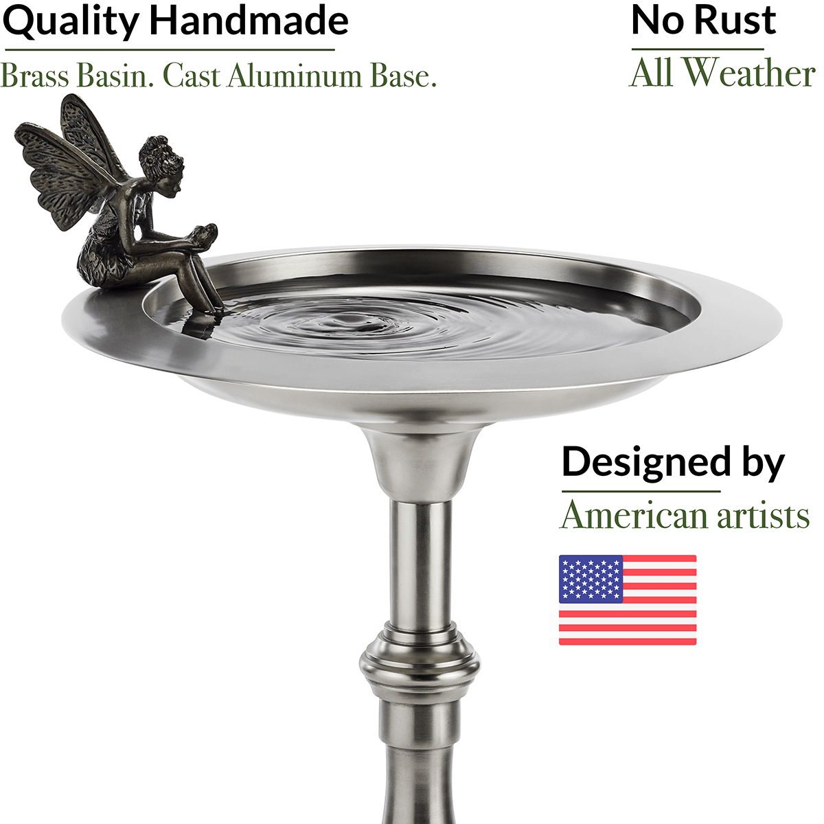 Classic Pewter Bird Bath Pedestal with Fairy - Good Directions