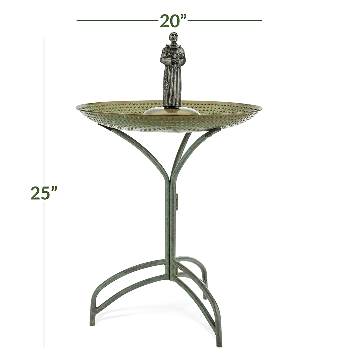 20" Blue Verde Copper Bird Bath with St Francis - Good Directions