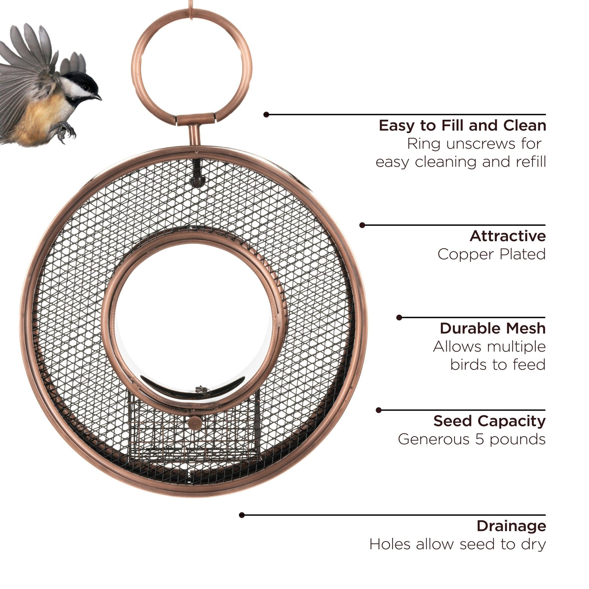 Just in Time Fly-Thru™ Copper Bird Feeder, Mesh Panels - Good Directions