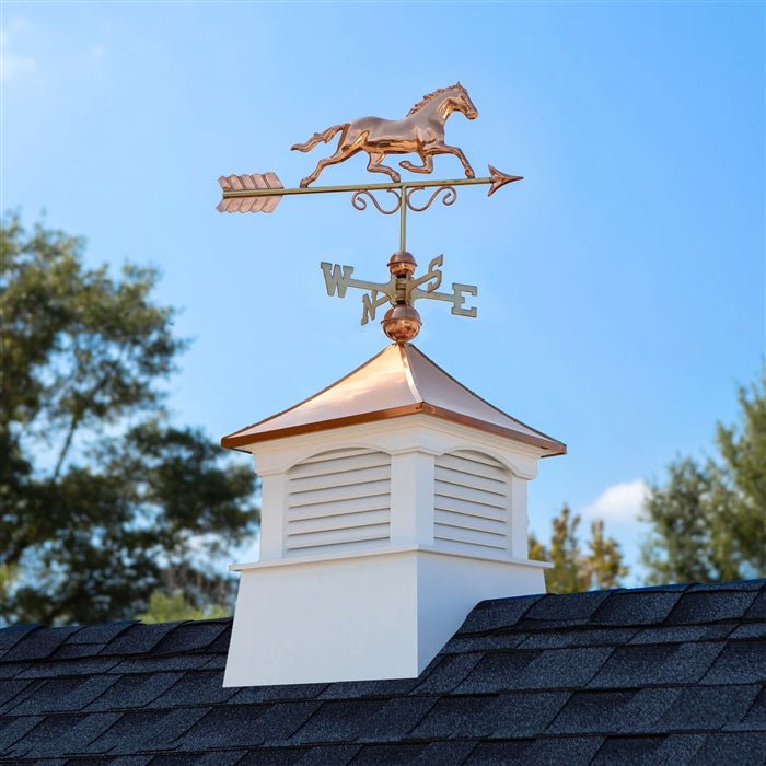 18" Square Coventry Vinyl Cupola with Horse Weathervane - Good Directions