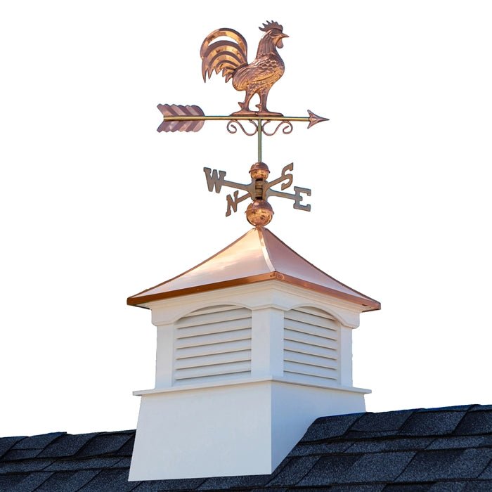 18" Square Coventry Vinyl Cupola with Rooster Weathervane - Good Directions