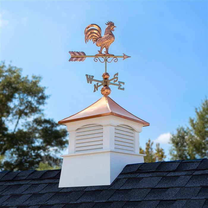 18" Square Coventry Vinyl Cupola with Rooster Weathervane - Good Directions