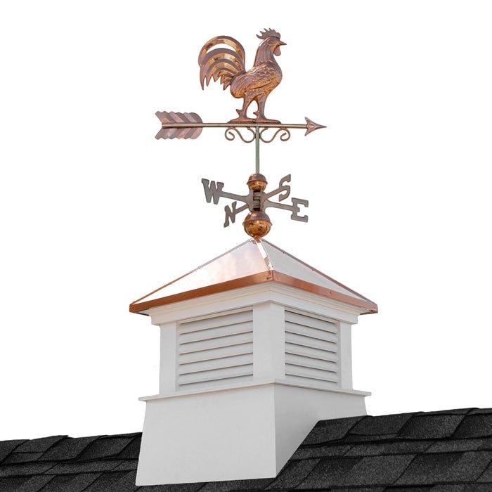 18" Square Manchester Vinyl Cupola with Rooster Weathervane - Good Directions