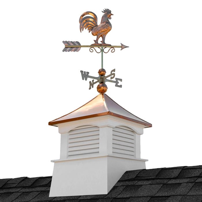 26" Square Coventry Vinyl Cupola with Rooster Weathervane - Good Directions