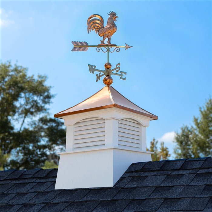 26" Square Coventry Vinyl Cupola with Rooster Weathervane - Good Directions