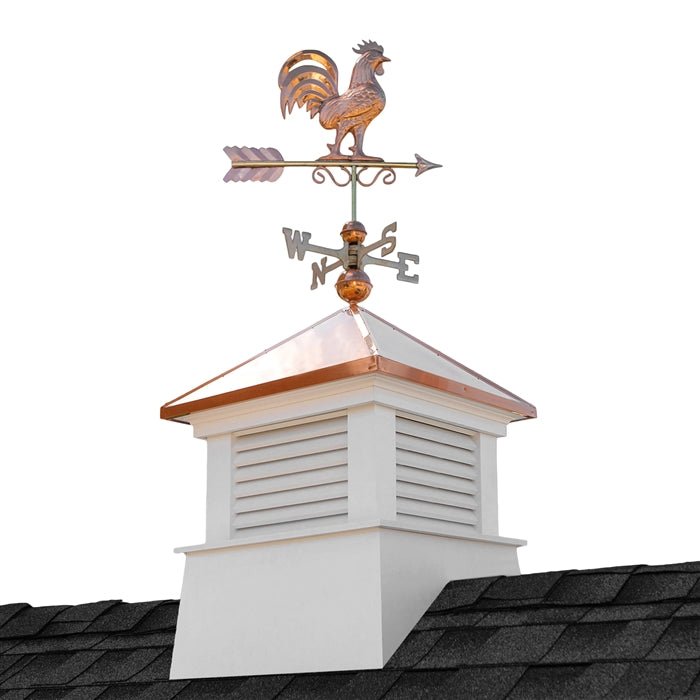 26" Square Manchester Vinyl Cupola with Rooster Weathervane - Good Directions
