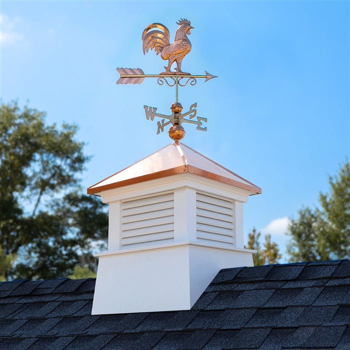 26" Square Manchester Vinyl Cupola with Rooster Weathervane - Good Directions