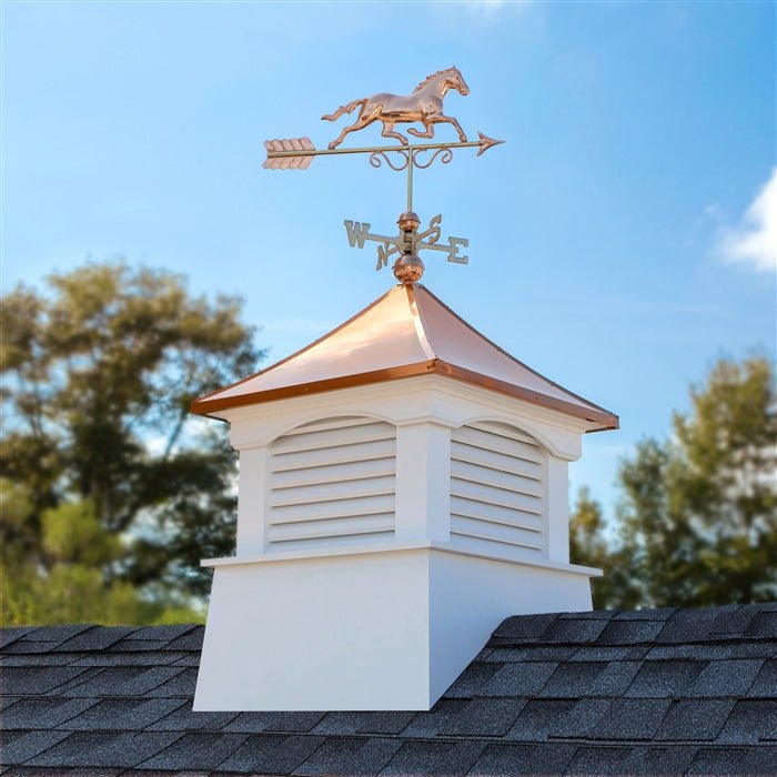 30" Square Coventry Vinyl Cupola with Horse Weathervane - Good Directions