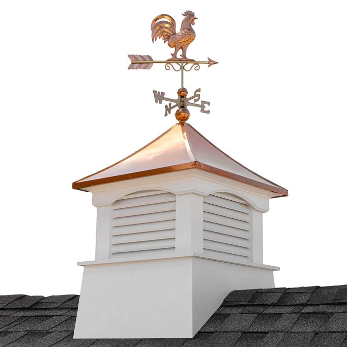 30" Square Coventry Vinyl Cupola with Rooster Weathervane - Good Directions
