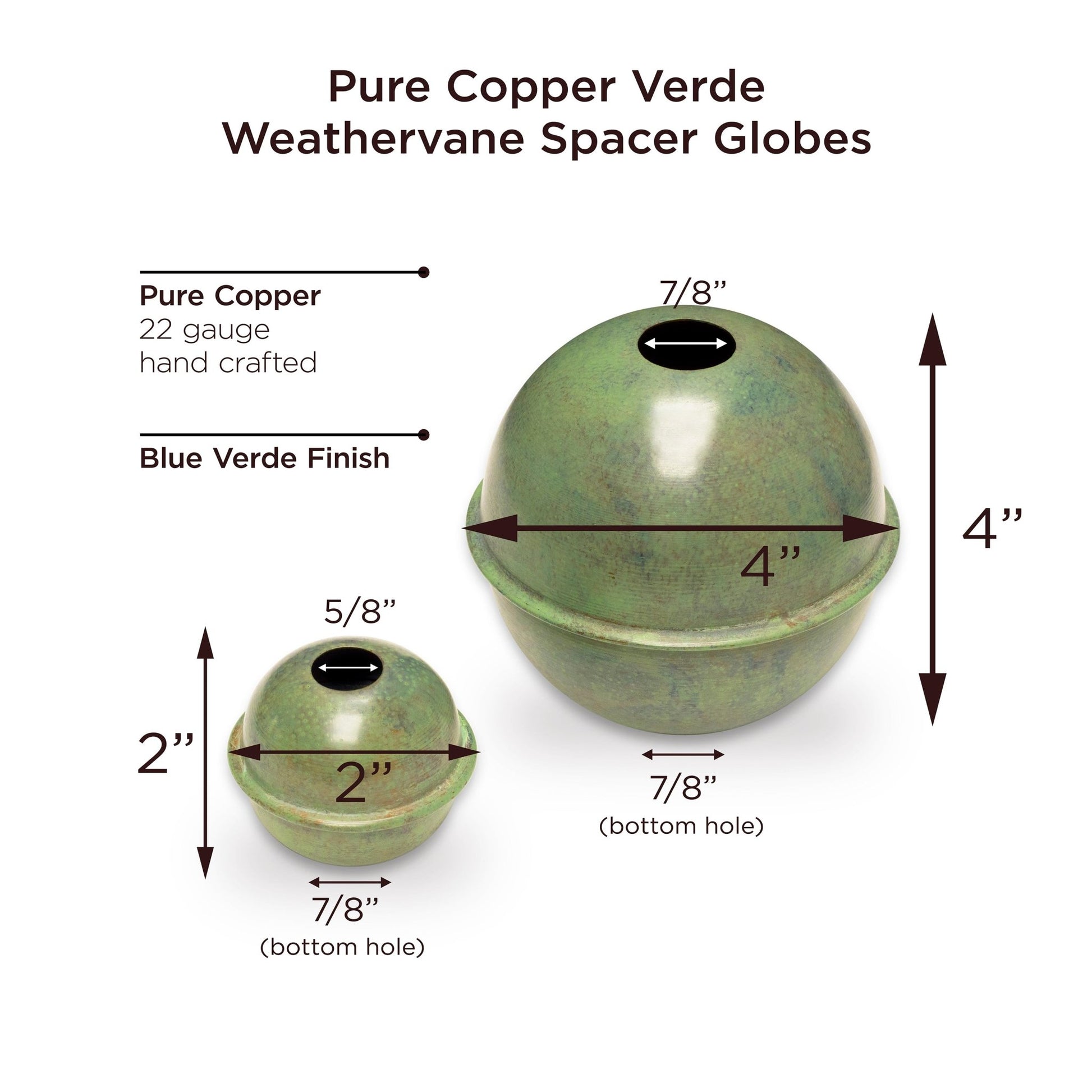 Copper Large Weathervane 2" & 4" Spacer Ball Set - Good Directions
