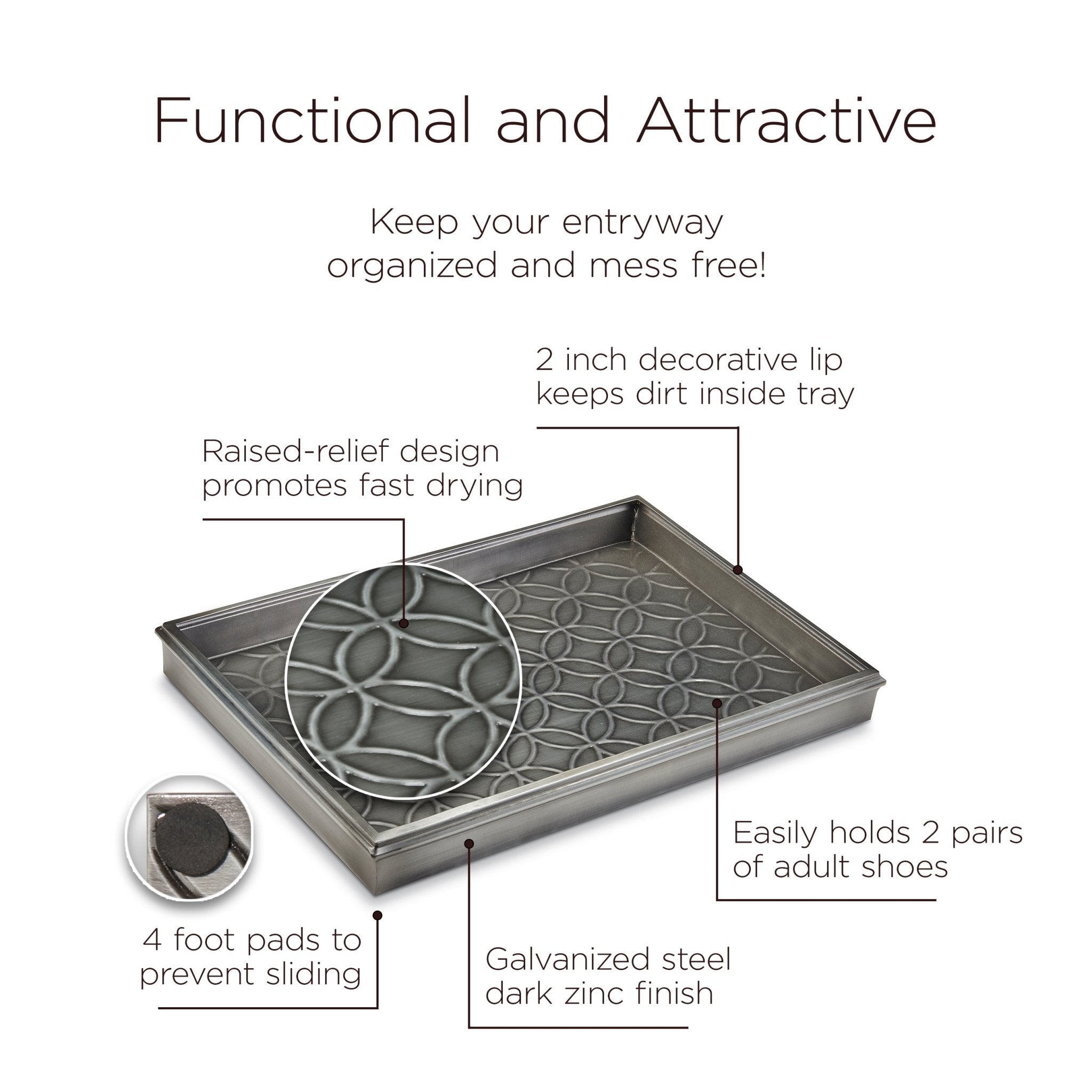 Good Directions Double Circles Boot Tray - Zinc