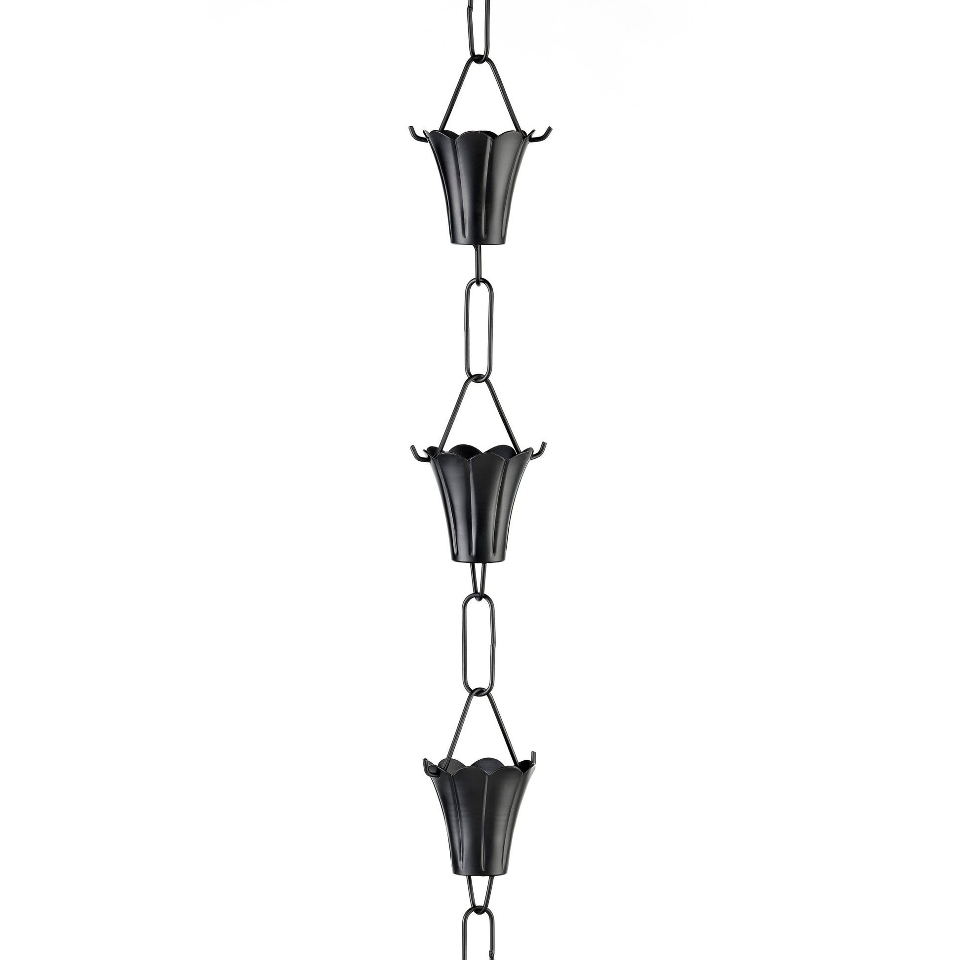 Fluted Flower Black Aluminum 8.5 ft. Rain Chain with Gutter Installation Clip - Good Directions