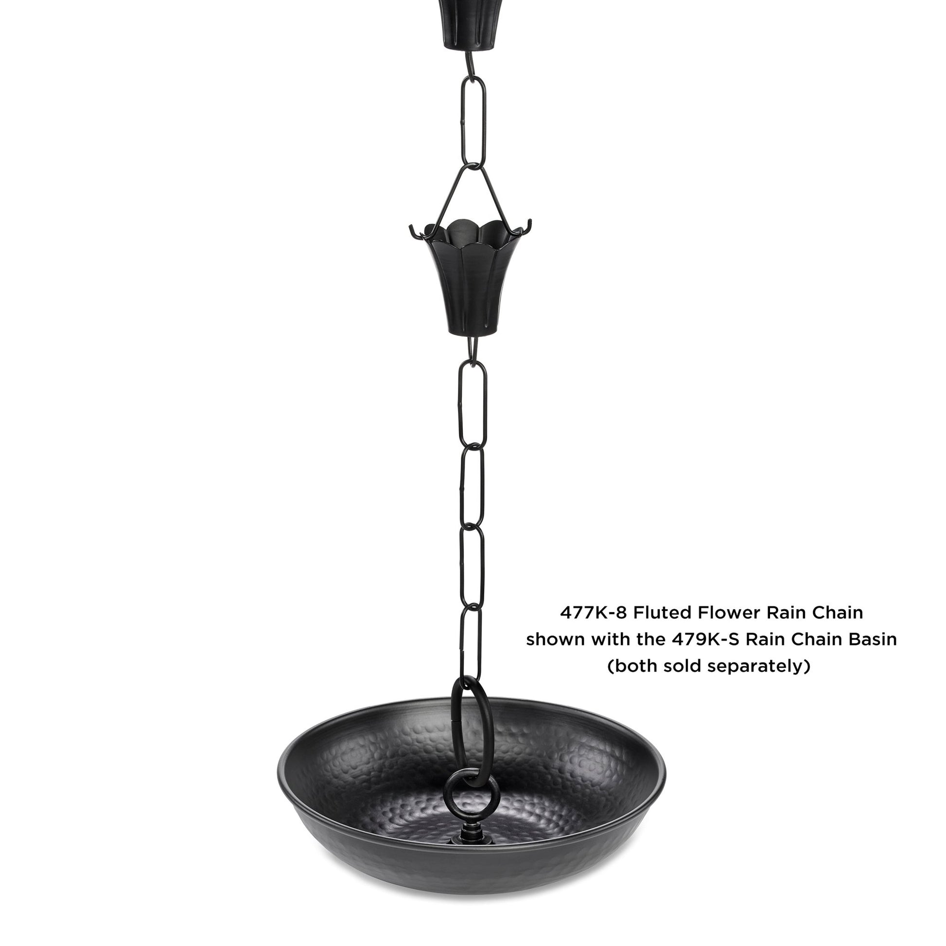 Fluted Flower Black Aluminum 8.5 ft. Rain Chain with Gutter Installation Clip - Good Directions