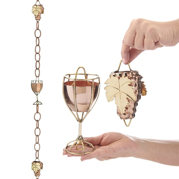 Wine and Glasses Rain Chain - 8.5 ft., with 4 Large Cups - Good Directions