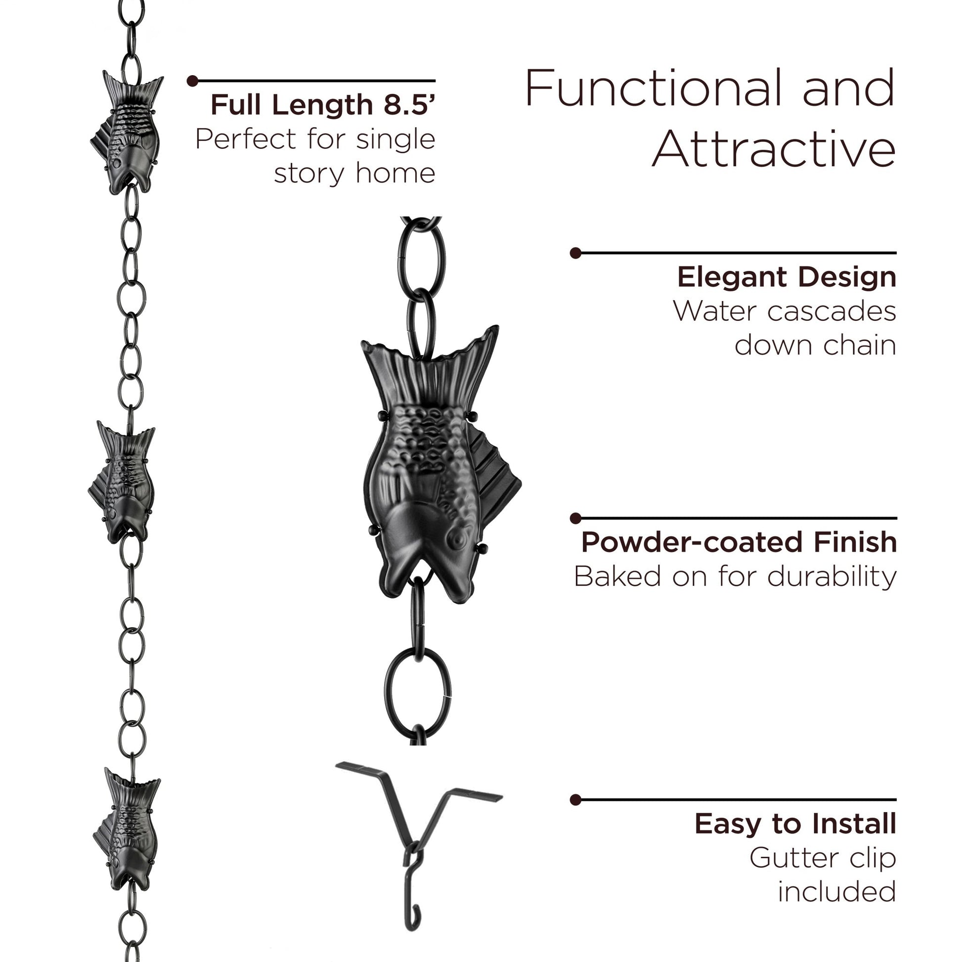 Fish Black Aluminum Rain Chain - Good Directions
