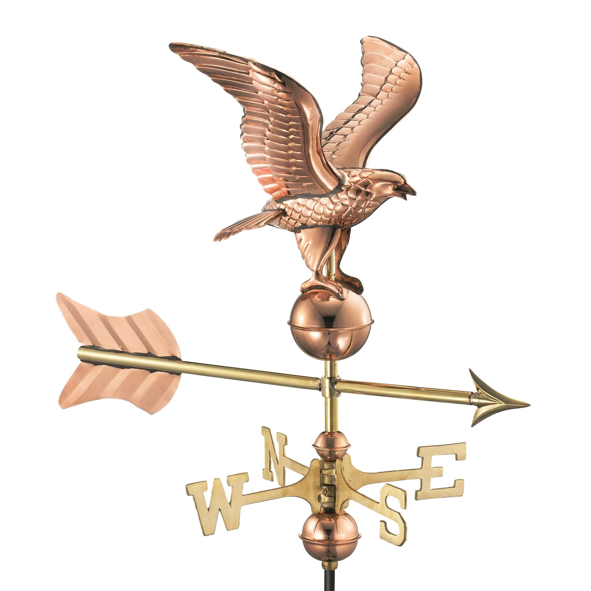 11" Wingspan Eagle Cottage Weathervane - Pure Copper with Roof Mount - Good Directions