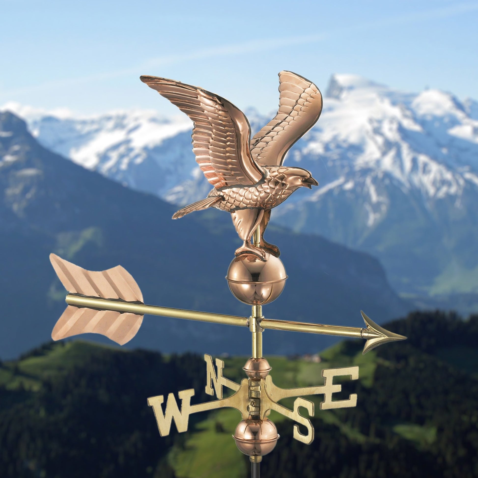 11" Wingspan Eagle Cottage Weathervane - Pure Copper with Roof Mount - Good Directions