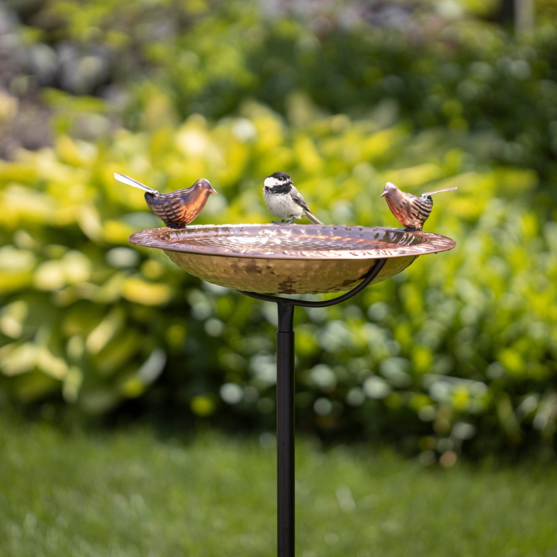 13.5” Birdbath with Copper Birds and Garden Pole - Good Directions