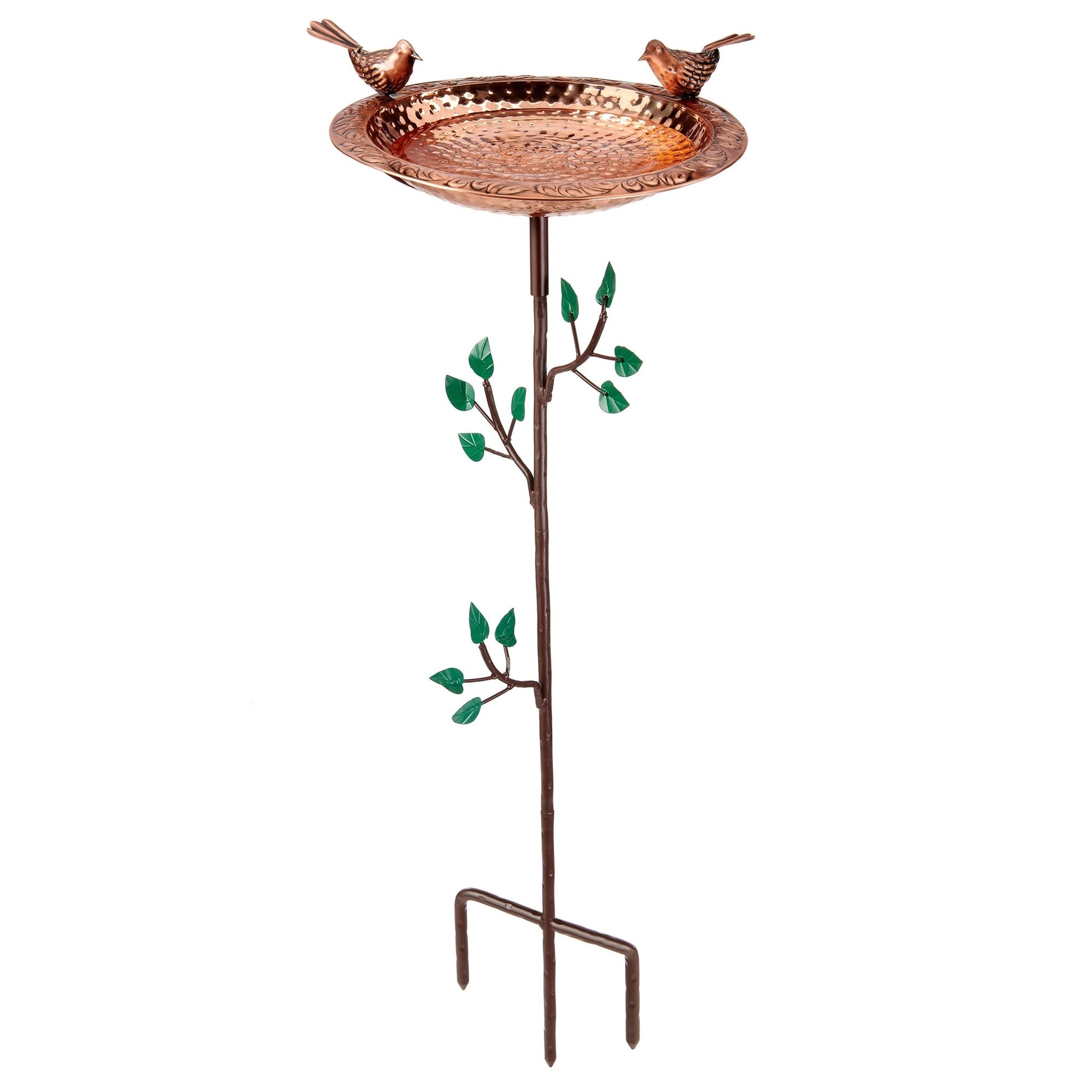 13.5” Birdbath with Copper Birds and Decorative Garden Pole - Good Directions
