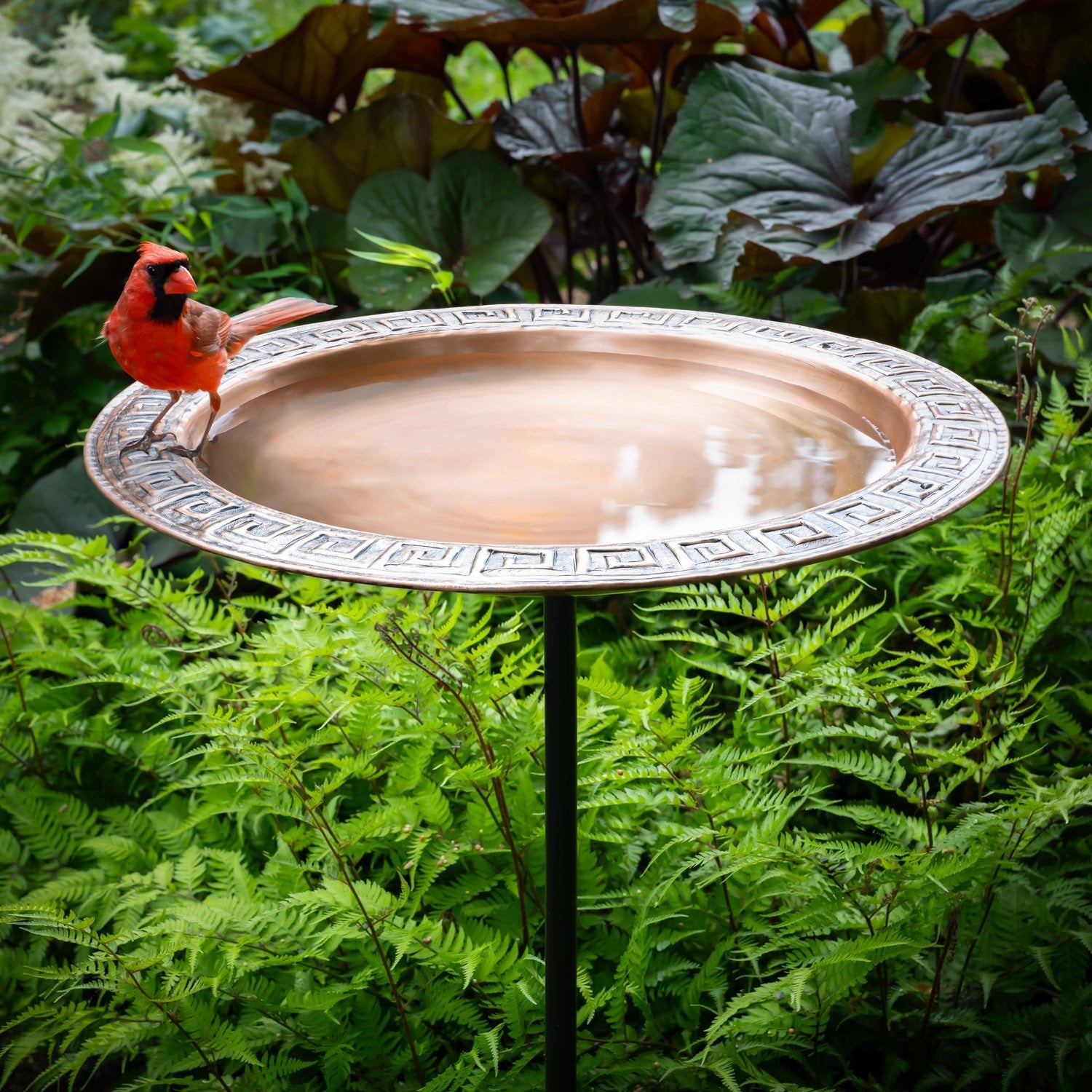 18" Greek-Inspired Copper Birdbath with Garden Pole - Good Directions