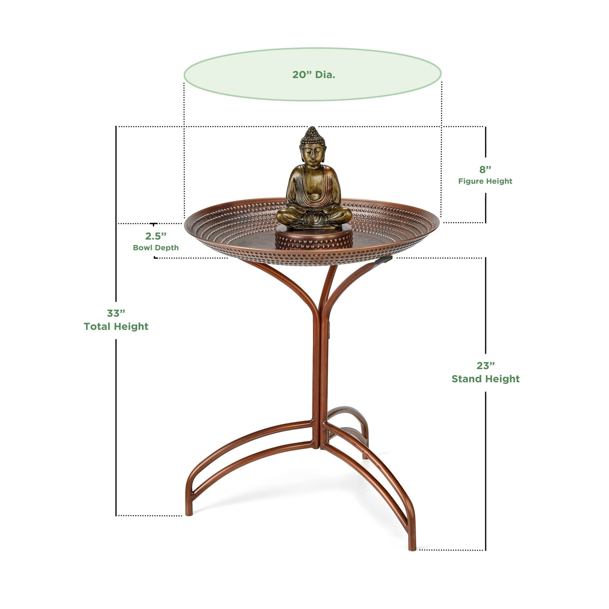 20” Copper Birdbath with Meditating Buddha on Pedestal - Good Directions