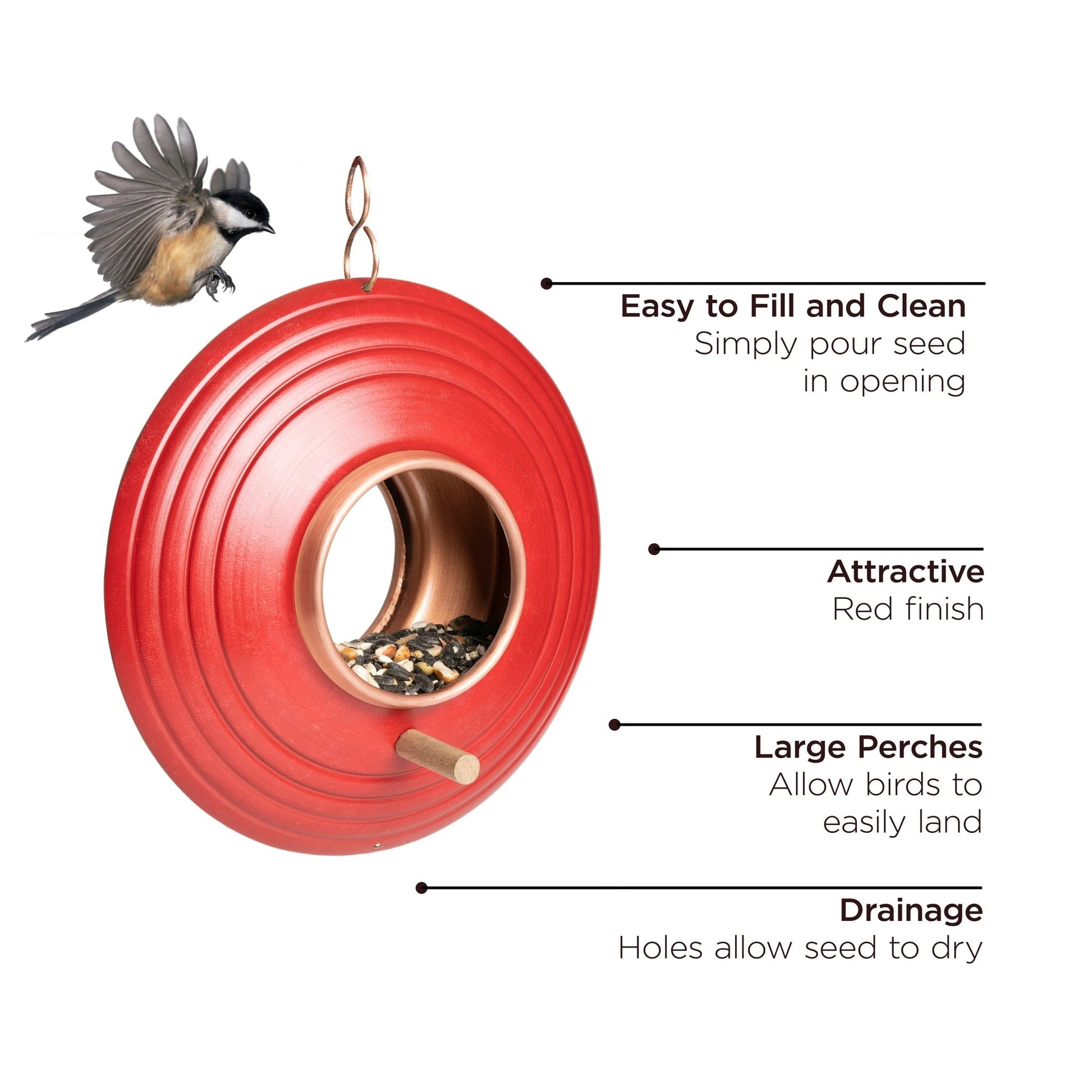 Mojave Fly Thru ™ Bird Feeder, Copper Accents, Multiple Perches - Good Directions