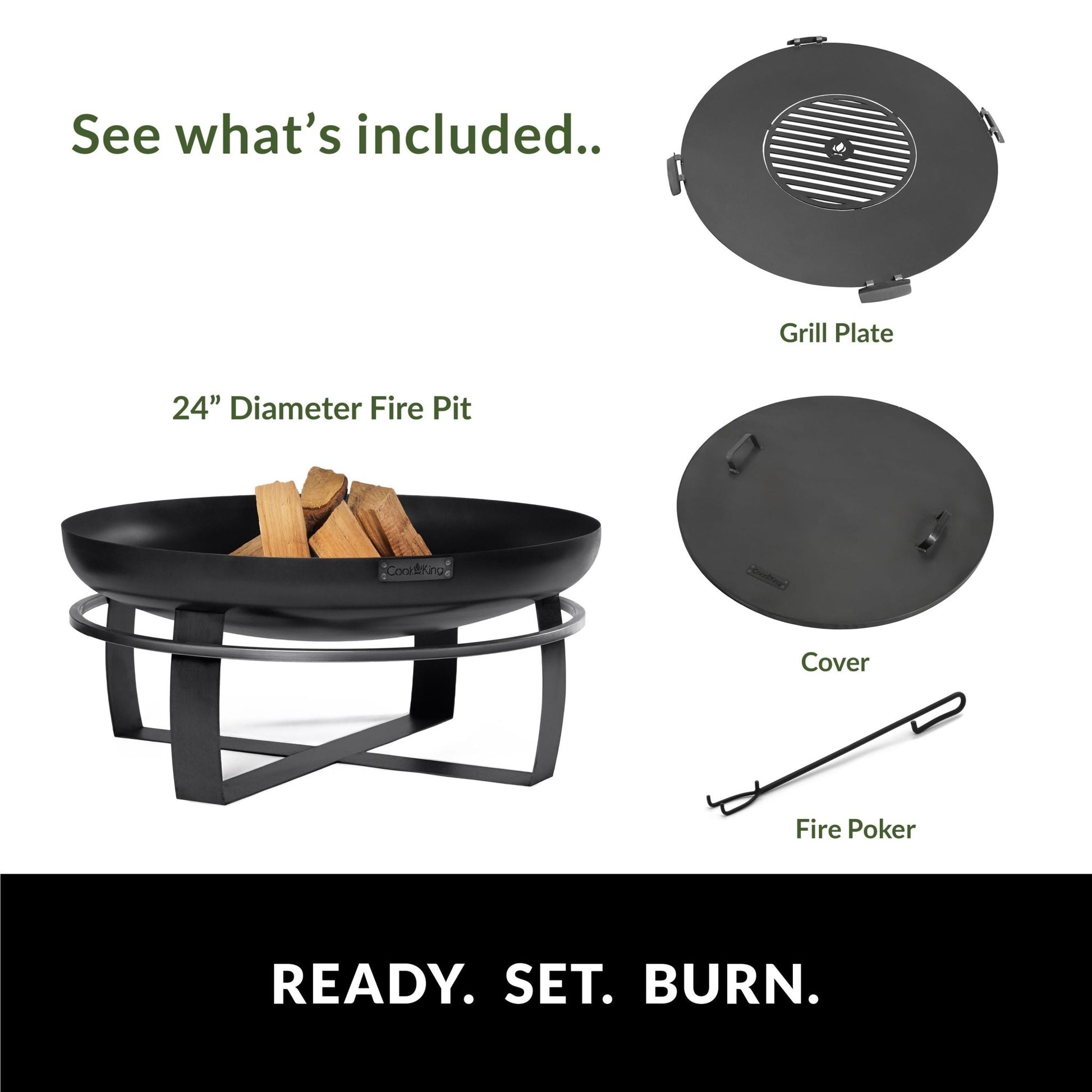 Ignition 24" Fire Pit with Grill Plate and Cover Lid - Good Directions